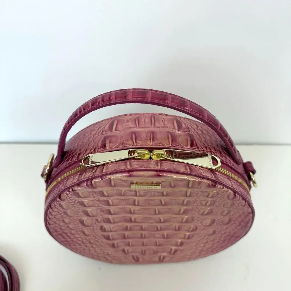 Brahmin Lane Believe Ombre Melbourne Crossbody Bag Croc-Embossed Pink Round
